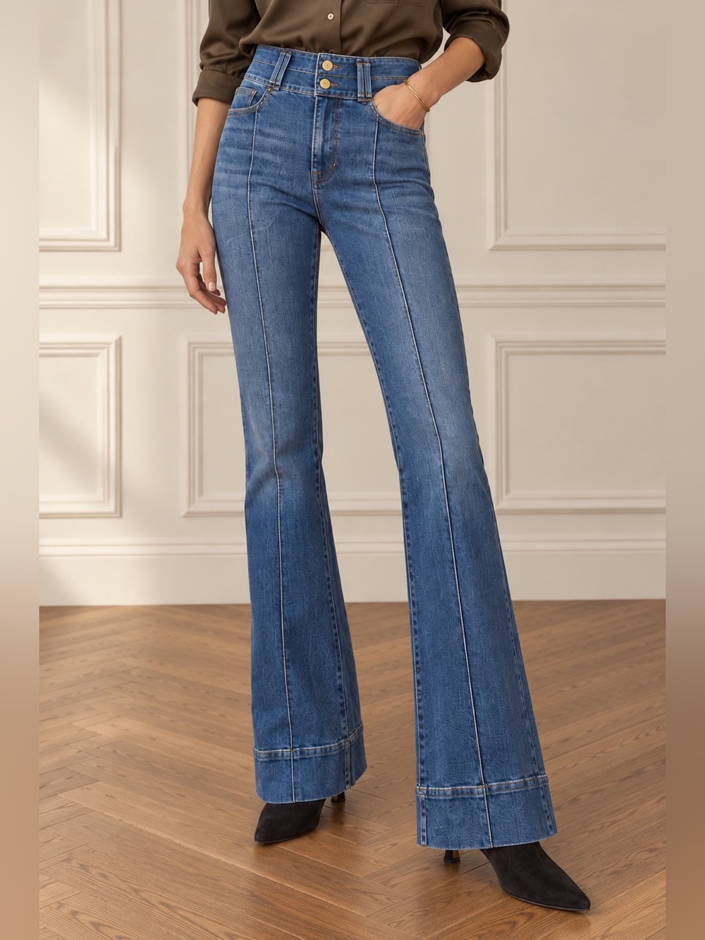 FRAME Le Catroux Center Seam High Rise Flare Jeans Ashton Blue 30